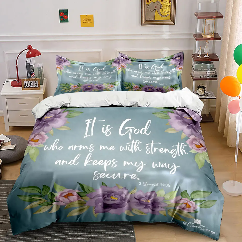 Floral Scripture Art for Inspiration  kid's and adults' bedroom decor, Exquisite three-piece bedding set gift