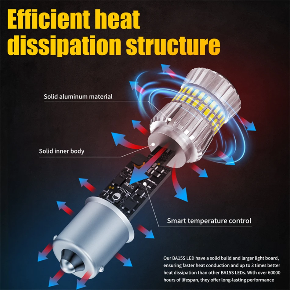 AILEO 2Pcs BA15S 1156 P21W LED No Hyper Flash White Yellow T20 W21W 7440 WY21W BAU15S PY21W LED Bulbs Car Turn Signal Light 12V