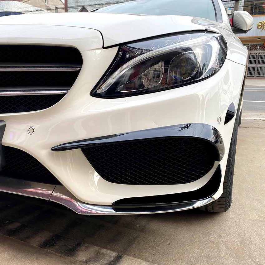 Car Front Canard Tuning For Mercedes Benz C Class W205 2015 2016 2017 2018 Front Bumper Side Spoiler Splitter Air Blade
