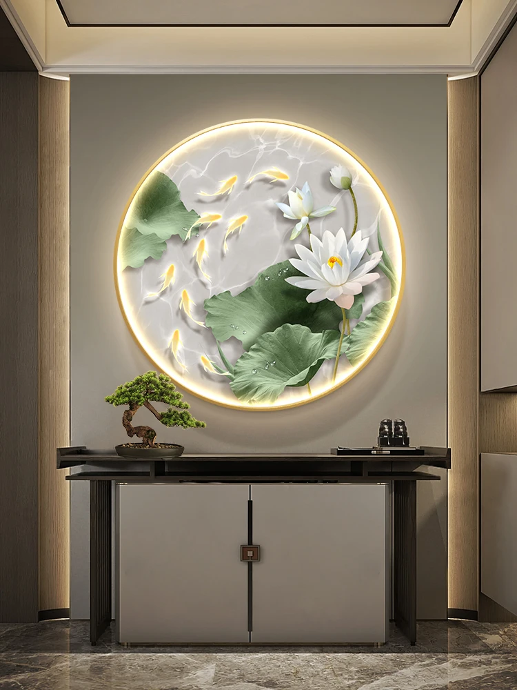 Lotus Nine Fish Pattern Modern Simple Hallway Decorative Painting