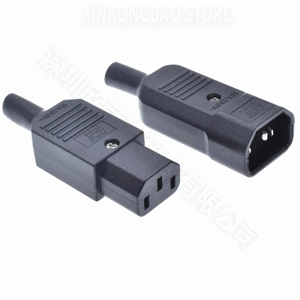 high-quality IEC Straight Cable Plug Connector C13 C14 10A 250V Black female&male Plug Rewirable Power Connector 3 pin AC Socket