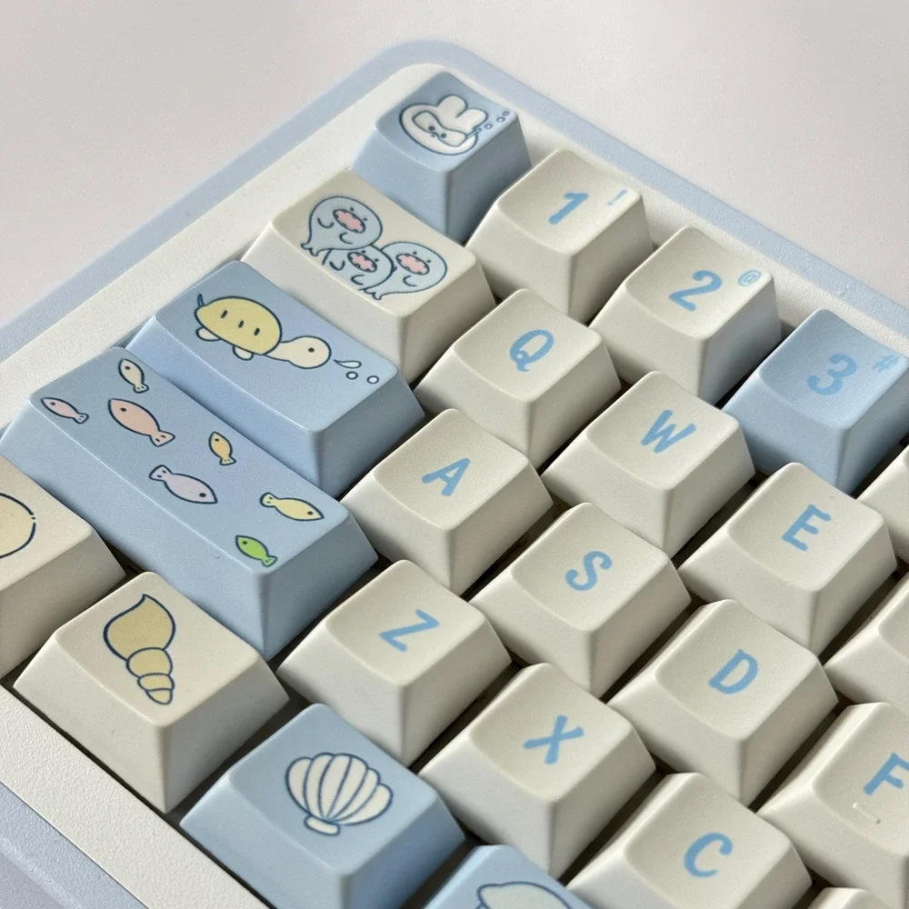 Ocean World Keycap White Simple Style Keycaps Cherry Pbt Material Sublimation Keycaps 128Keys White Blue Simple Keycap