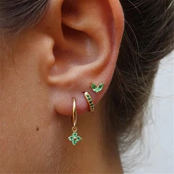 3Pcs/set Vintage Copper Cubic Zirconia Hoop Earrings for Women Fashion Jewelry Gift