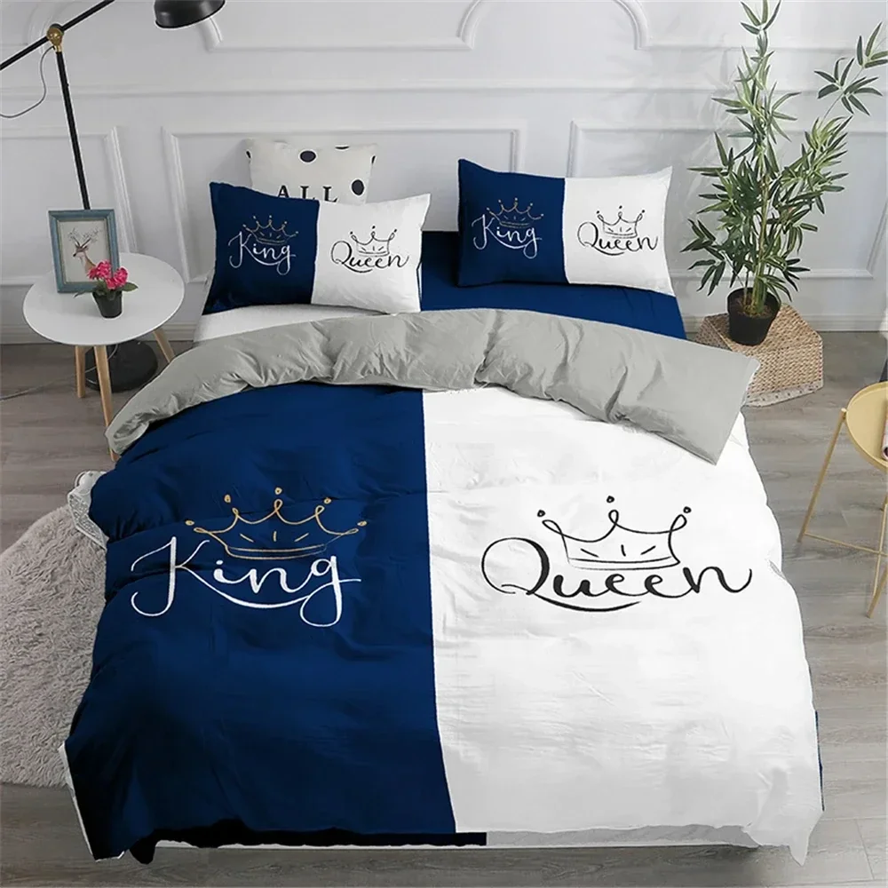 Couples Modern Duvet Cover Queen 220x240 260x240 Crown Bedding Set Black White Bed Cover For Double Bed 2 Sp Adult Bedroom Set