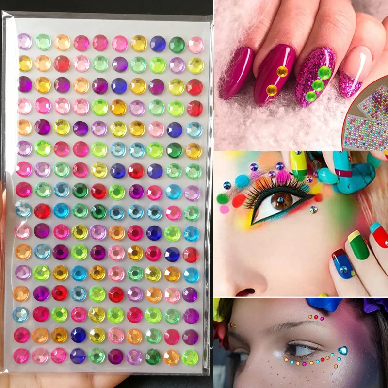 1Sheet Nail Decoration Rhinestone Stickers DIY Crafts Multicolors Stick-on Fake Jewels Gems Crystal Stickers