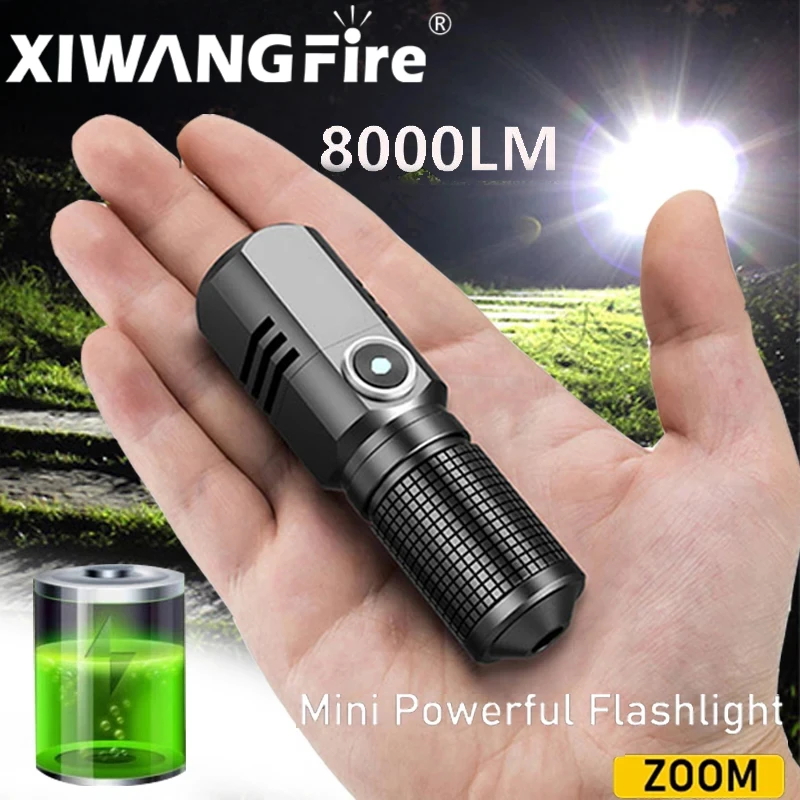 Powerful Mini LED Flashlight, USB Rechargeable Aluminum Alloy Flashlight, Variable Zoom Outdoor Waterproof Camping Lighting