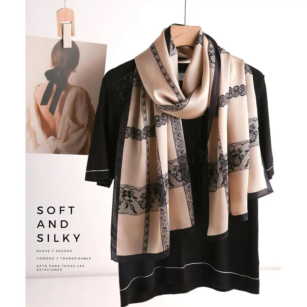 Długi szal damski ze 100% jedwabiu morwowego - duży, prostokątny szal chroniący przed słońcem z opakowaniem prezentowym