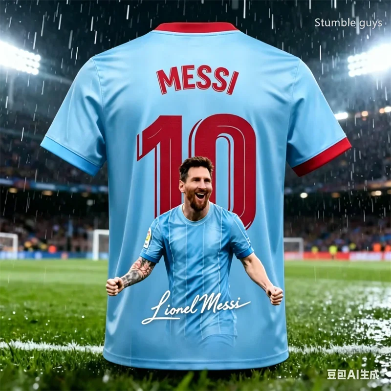 Kinder Jungen Sommer Herren Messi Fußball Kurzarm-T-Shirt Lässiges Sporttrikot Street-Tee Tägliche Trainingskleidung
