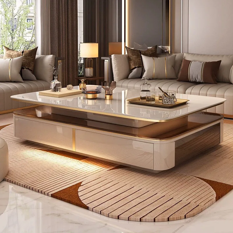 

Light luxury 2025 coffee table living room home new simple small apartment modern advanced glass tea table rock slab