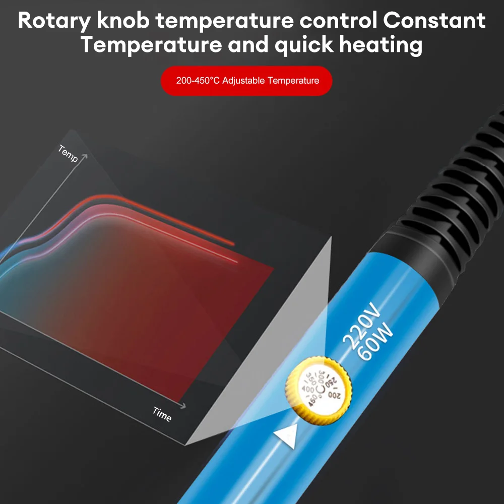 60W elektrischer Lötkolben-Kit justierbare Temperatur-Elektronik-Schweißeisen-Lötkolben-Werkzeug-keramische Heizung mit 5-Schweißkopf