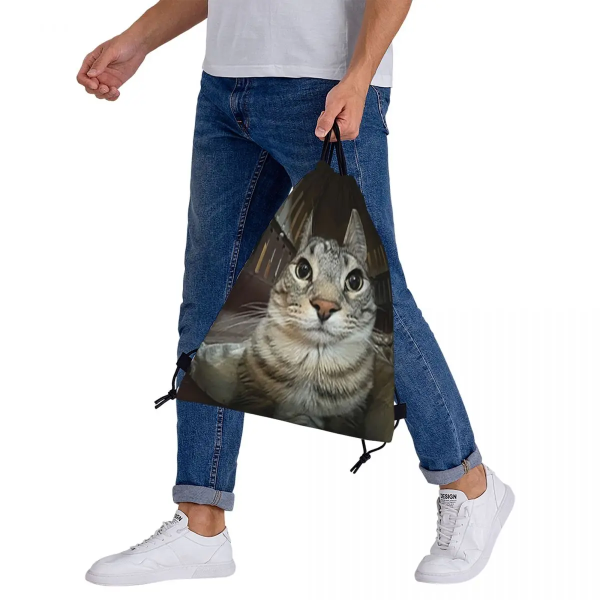 Gato olhando diretamente para você Mochilas, sacos de cordão, bolso do pacote, saco de diversos, sacos de livros para homem e mulher, escola