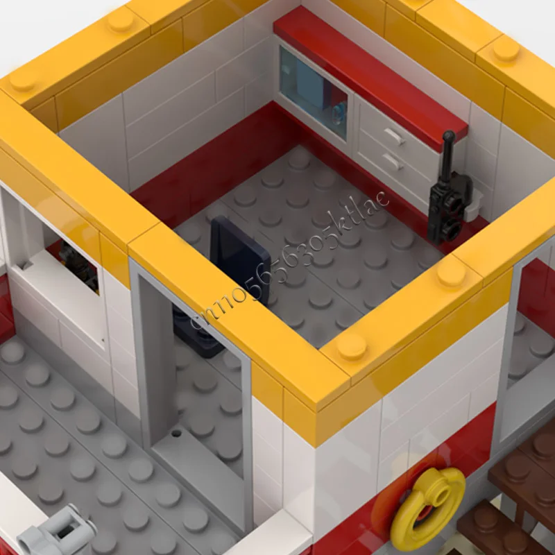 189개 조각 하우스 스트리트 비치 라이프가드 스테이션 개조형 MOC 맞춤형 모듈식 블록 브릭 창의적인 DIY 조립 장난감 선물