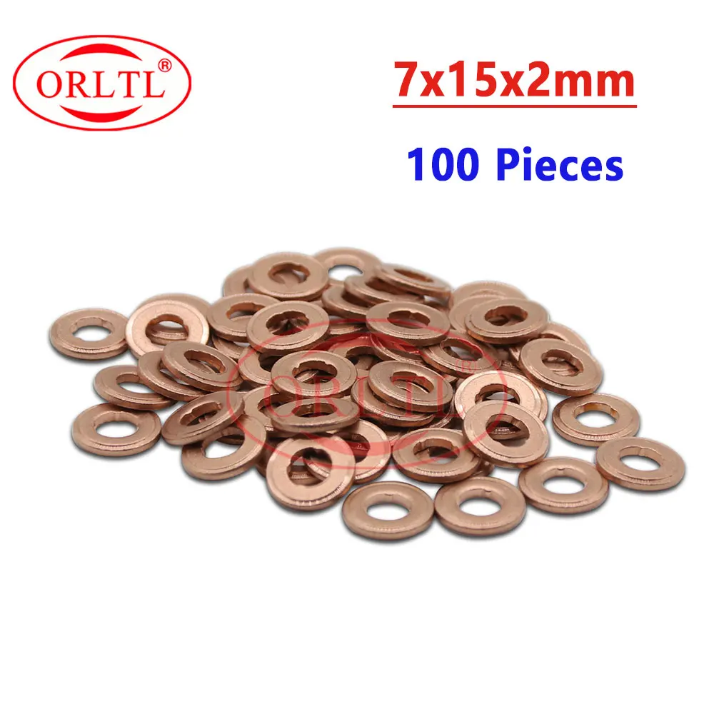 100 PCS For DELPHI SSANGYONG 7*15*3mm 9001850C Injector Nozzle Copper Washer 9001-850C Rings EJBR04501D EJBR04701D EJBR03401D