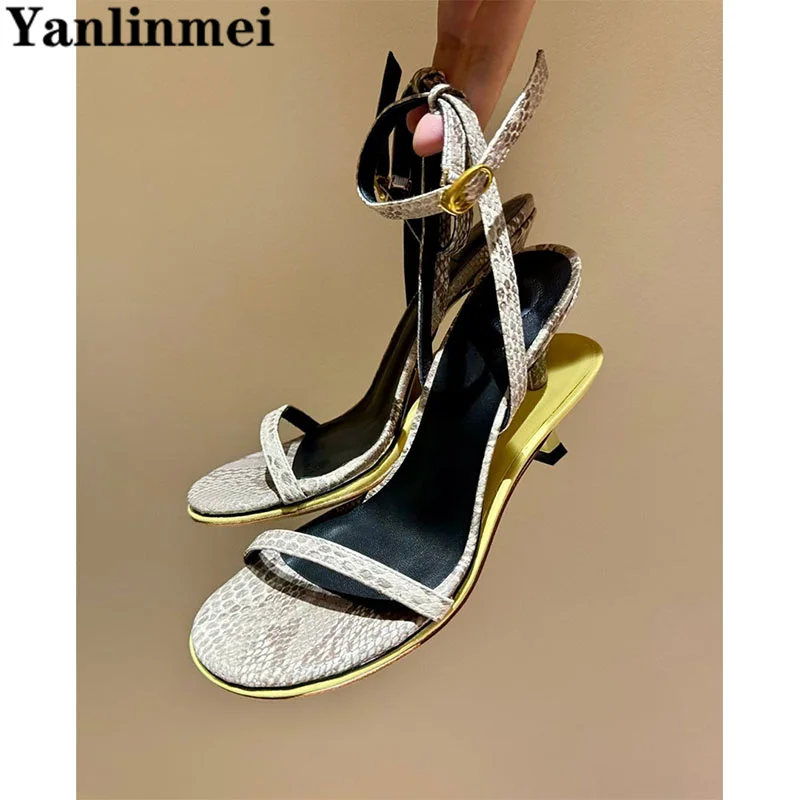 Novelty Strange Style Sandals Women Genuine Leather Ankle Buckle Strap Runway Shoes Summer High Heels Gladiator Sandals Woman