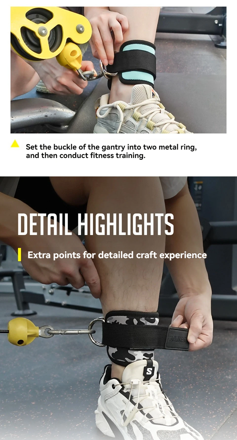 Aolikes verstellbare gepolsterte Knöchel manschetten gepolsterte Träger D-Ring Glute Kickback für Kabel maschine, ideal für Gesäß übungen – Detail 9