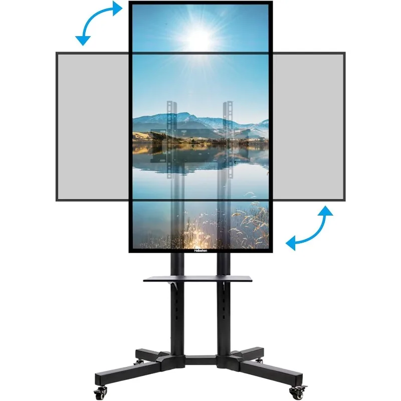 Rotating Mobile TV Cart Holds up to 110lbs,Rolling TVs Stand for 32-60 Inch, Portrait to Landscape, Heavy-Duty Floor Stand Base