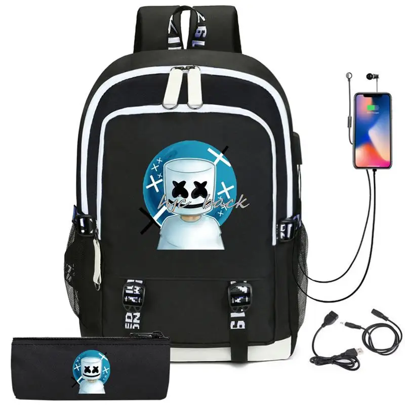 Backpack DJ Marshmello USB Boys Girls Book School Bag Large Capacity Teenagers Student Schoolbags Women Men Travel Backpack Sets