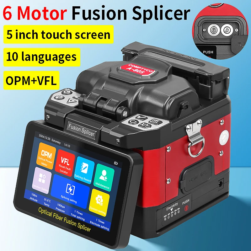 COMPTYCO A-80S Optical Fiber Fusion Splicer SM MM Multilingual Touch Screen Fiber Optic Core Welding Machine Built in OPM VFL