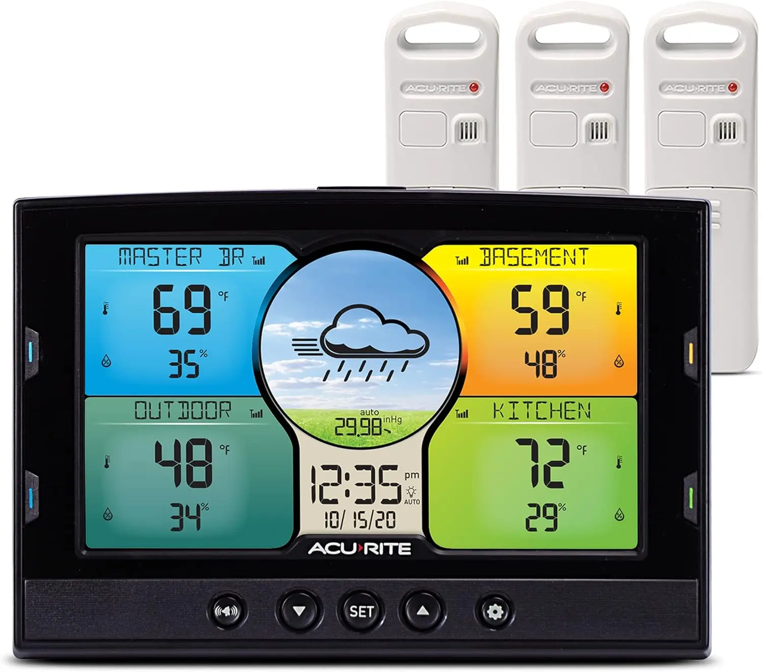 

Wireless Multi-Room Weather Station with Color Display, Indoor/Outdoor Thermometer and Forecast