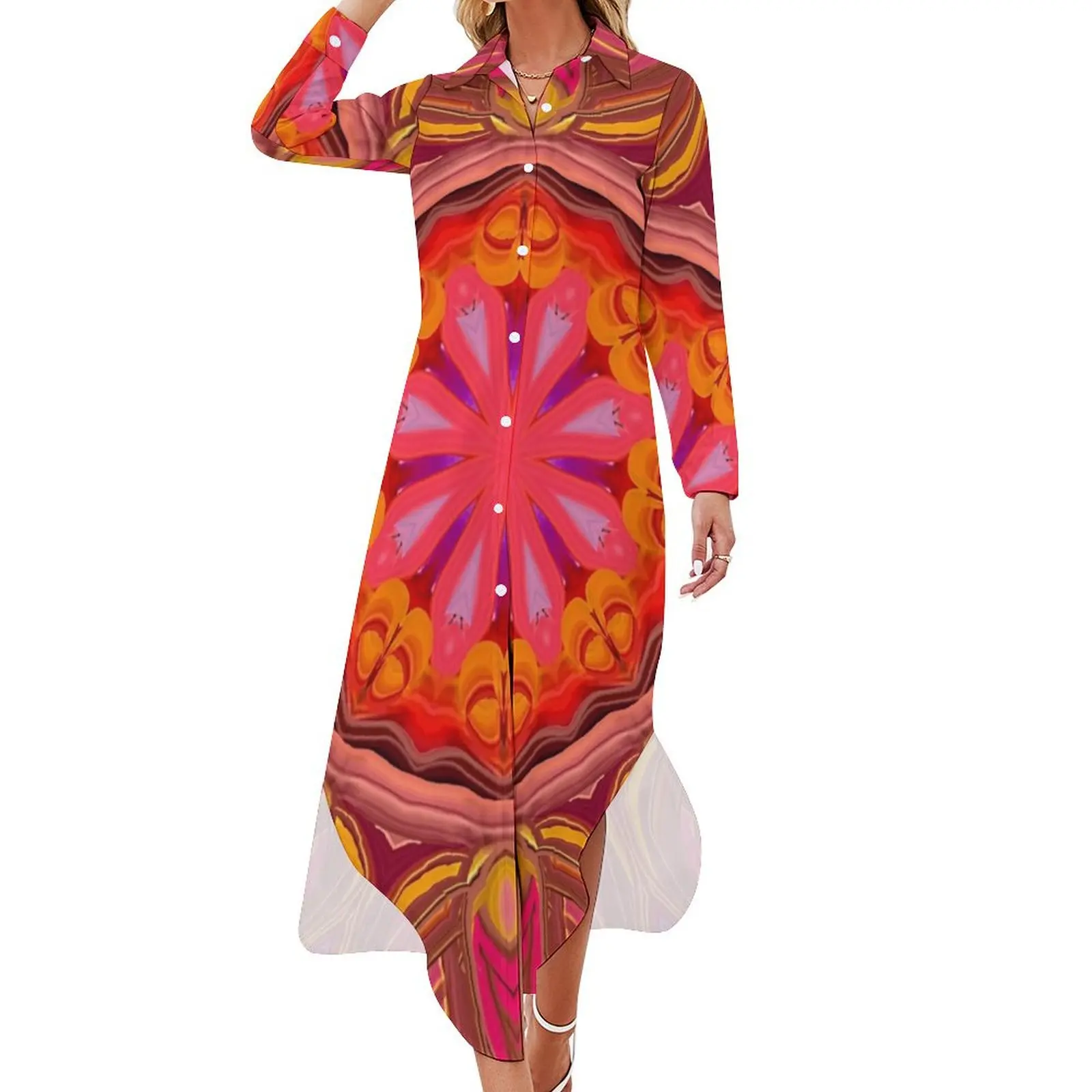 

Organic flower Mandela Long Sleeved Shirt Dress long dress women summer long sleeve dresses Elegant gown womens clothing