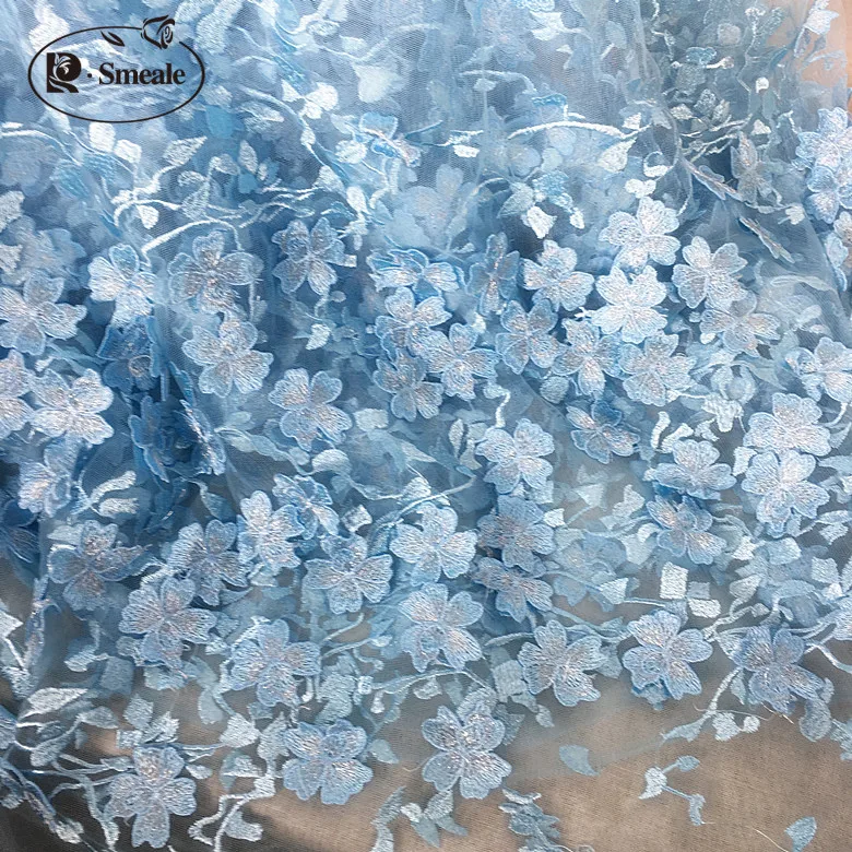 Apricot Light Blue Pink Stereo Lace Embroidery Flower Cloth, Wedding Background, Clothing Dress Cloth, Live Shooting, RS2607