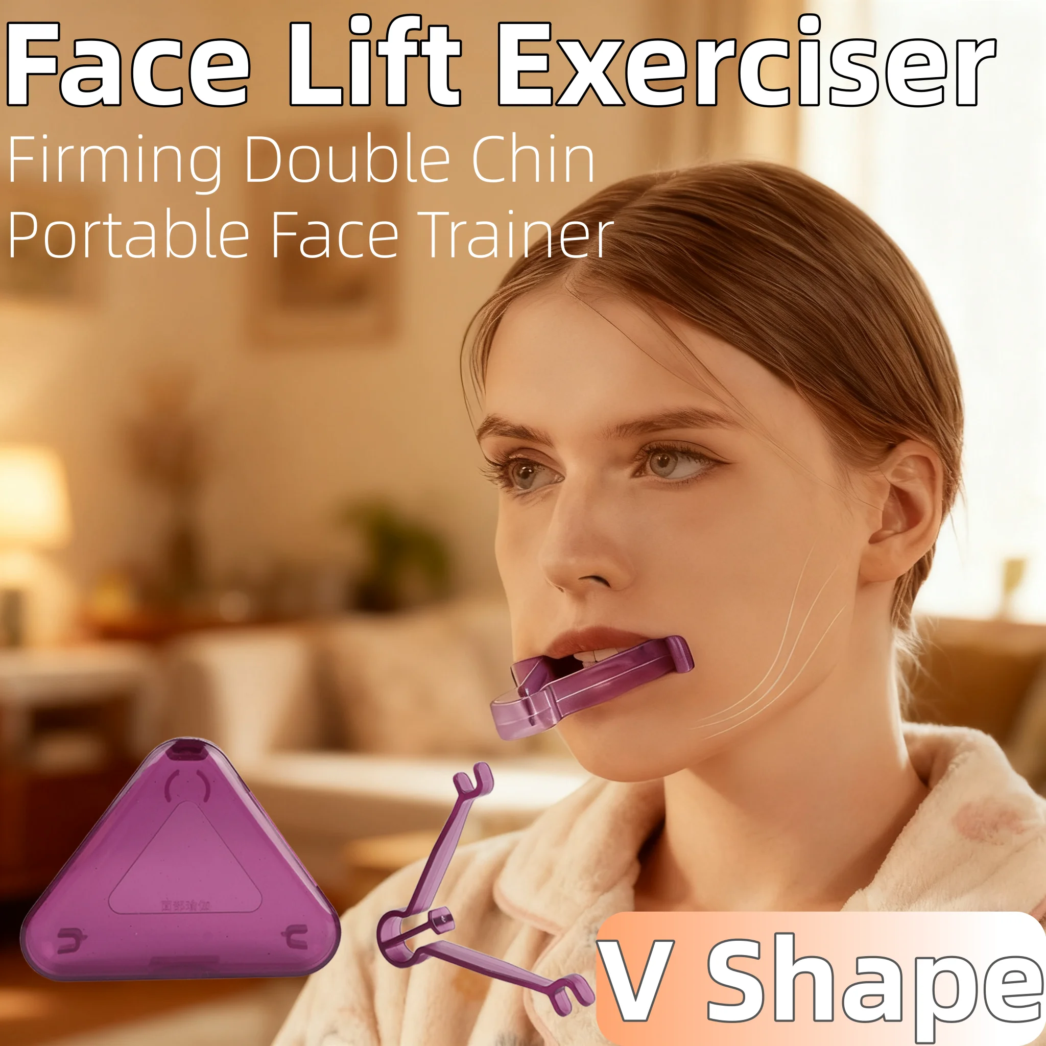 

Тренажер для лица и шеи Подтяжка лица Укрепляющий кожу V-образный тренажер для двойного подбородка Инструмент Тренажер для челюсти Портативный тренажер для лица