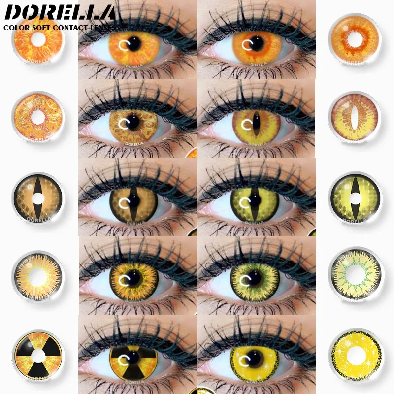 D\'ORELLA 1Pair Color Contact Lenses For Eyes Anime Cosplay Colored Lenses Yellow Multicolored Lenses Contact Lens Beauty Pupils