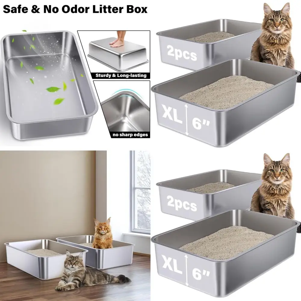 

Очень большой стальной лоток для кошек, 2 шт., 23.6x15.7x6, XL, без запаха, с антипригарным покрытием, легко чистится, для крупных кошек или нескольких питомцев