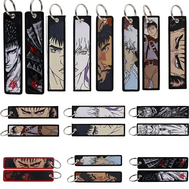 Llavero Berserk Guts con personaje de Anime, colgante de tela, cuerda, decoración colgante, llavero con marca tejida, regalos para llaves de pareja de estudiantes