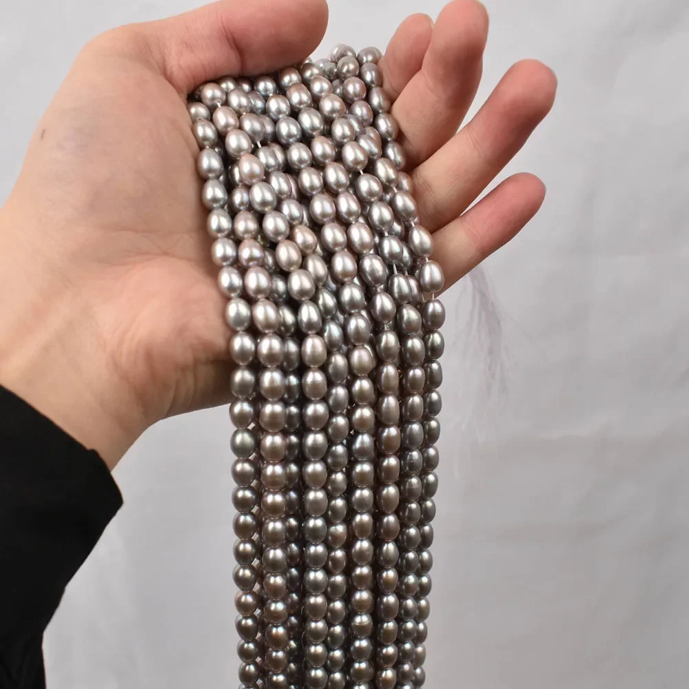 

Natural Freshwater Pearls Irradiated Gray Rice Beads AAA High Quality Loose Beads for Jewelry Making DIY Necklace Accessories
