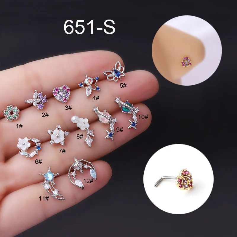 1PC Gold L-Bend Nose Studs Crystal Nose Ring Convenient Joker Design Piercing Jewelry Crystal Nose Screw