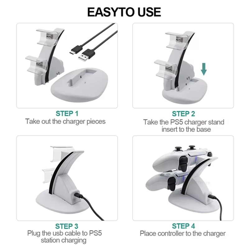 Per Sony PS5 Doppio Controller Base di supporto per caricabatterie rapido per PS5 Gamepad wireless Joystick Dock di ricarica Accessori per giochi
