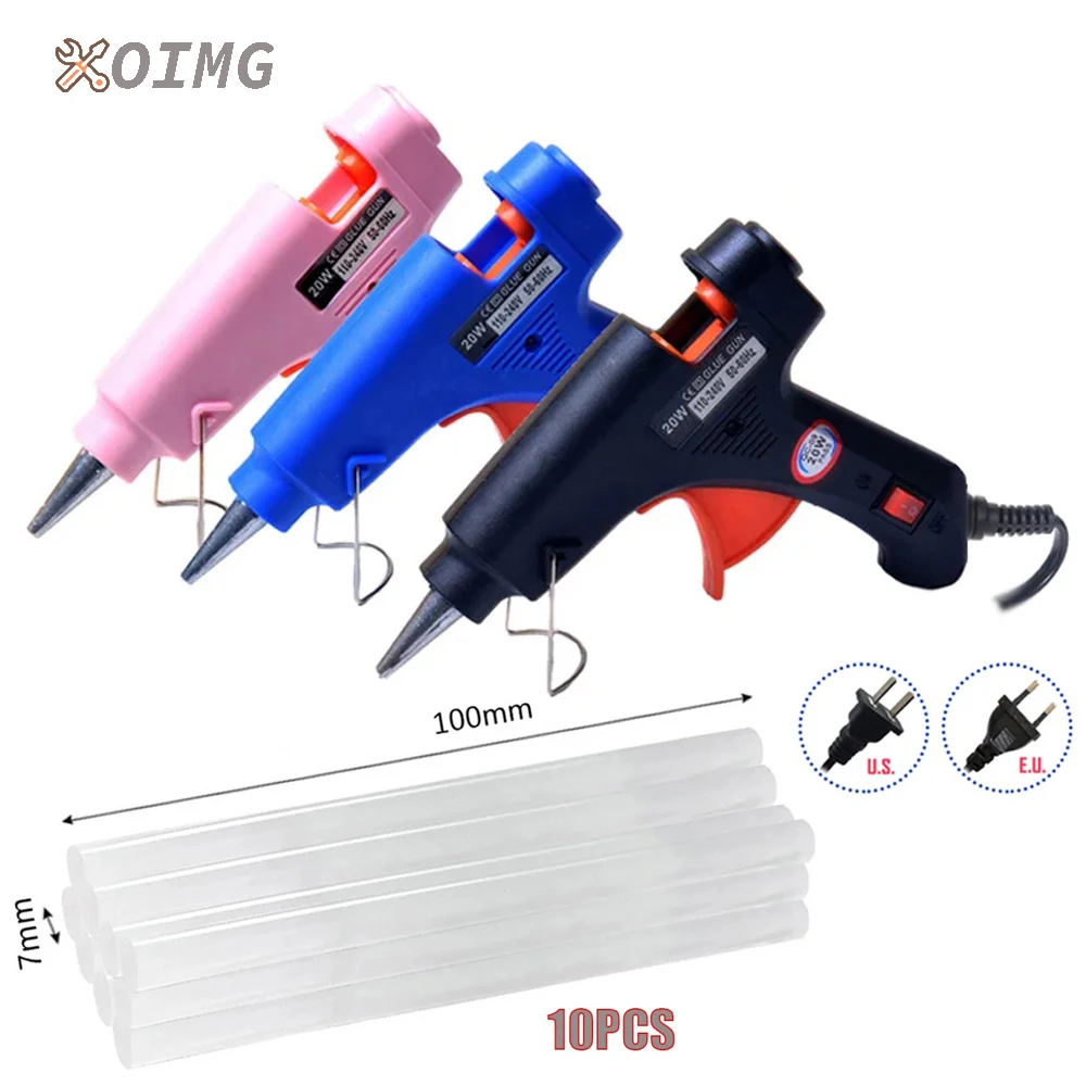 OIMG 20W Hot Melt Glue Gun With 7mm Glue Sticks Mini Household Industrial Guns Heat Temperature Thermo Electric Repair Tool