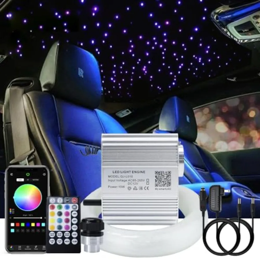 

【New model】Upgraded Car Home APP Fiber Optic Lights kit 10W RGBW Twinkle + Music Effect Star Ceiling Sky Light Optical Fiber Ca