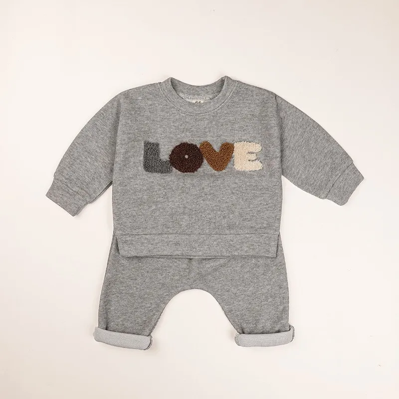 

Children's Cotton Set Infant Baby Rainbow Letter Towel Embroidery Boys and Girls Sweatshirt Long Pants Two-Piece Set Trendy