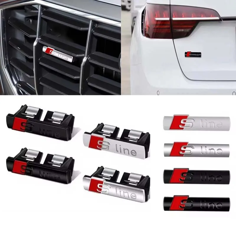 1 Pack Car Badge Accessories Front Grille Badge Trunk Decor Decal For Audi Sline A6 C7 S3 8V A5 F5 S4 S5 A3 A4 B8 B7 RS5 RS6 Q3