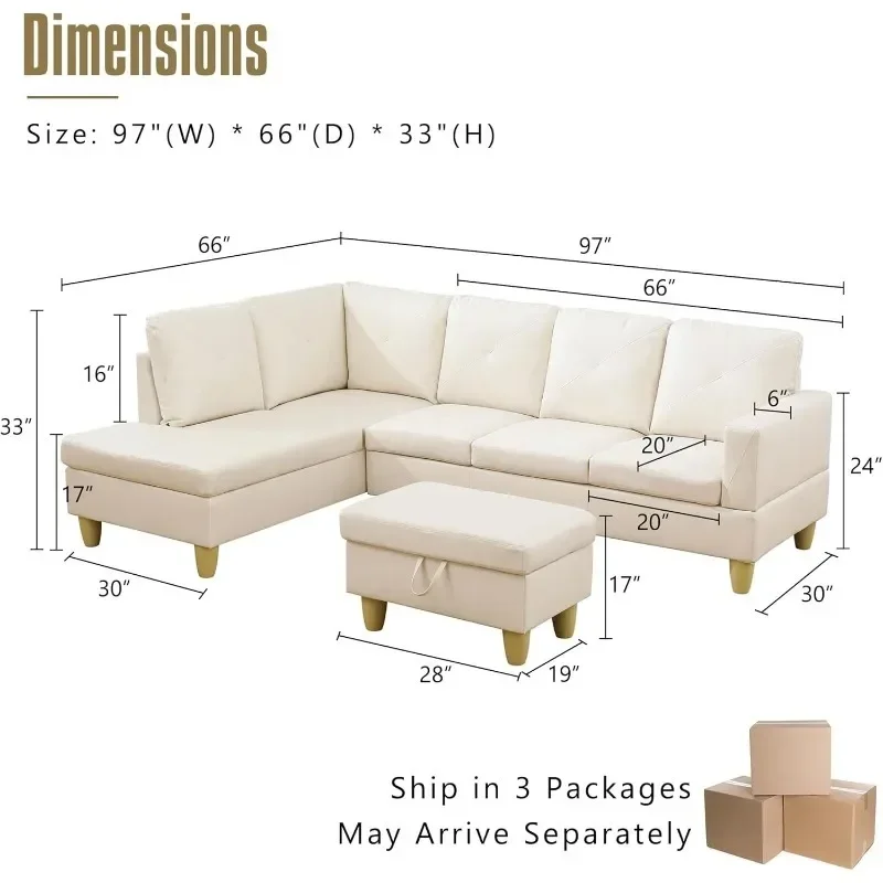 Modular Sectional Sofa, Faux Leather Modular Couch with Storage Ottoman, L Shaped Sofas 97