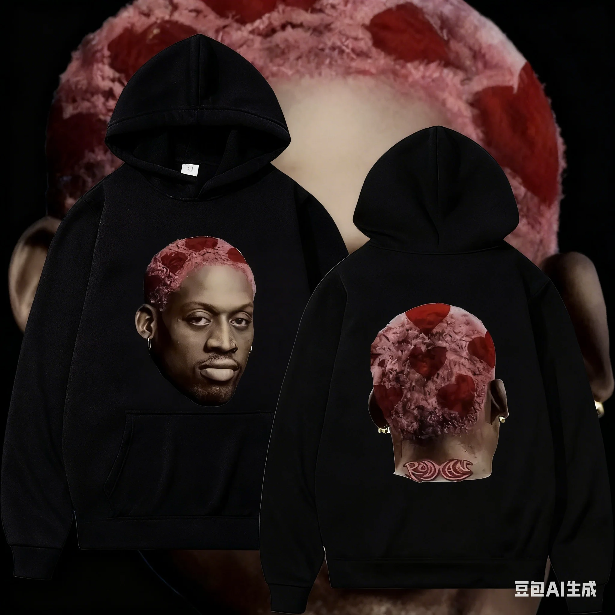 سترة بغطاء للرأس مطبوعة على شكل وجه كبير من The Worm Dennis Rodman للرجال والنساء، ملابس خروج كبيرة الحجم للرجال، بلوفر كلاسيكي بغطاء للرأس