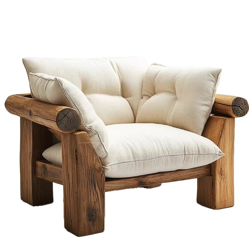 

Solid wood chair living room home log bed and breakfast hotel single old elm sofa