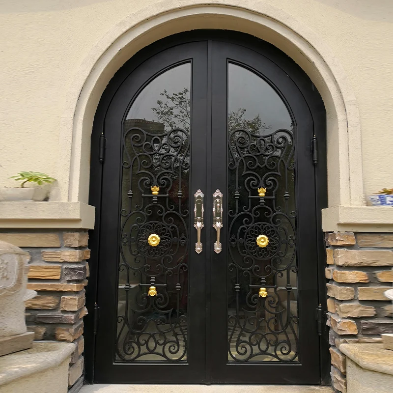 Home Villa ฝรั่งเศส Wrought Iron Entry ประตูราวรั้ว Balustrades Driveway Gates Designs