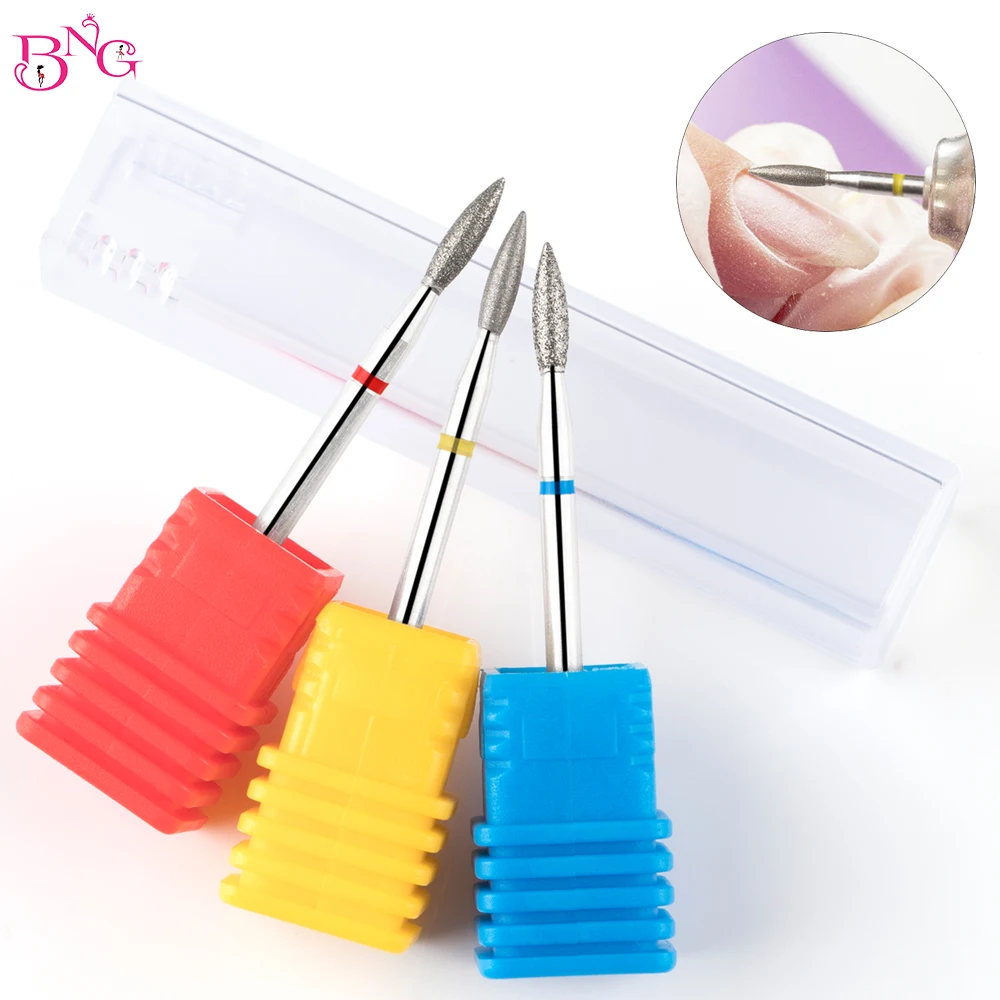 BNG E-File Nail Drill Bit for Manicure and Pedicure Russian Electric File Bits Diamond Flame Drop with A Rounded Tip