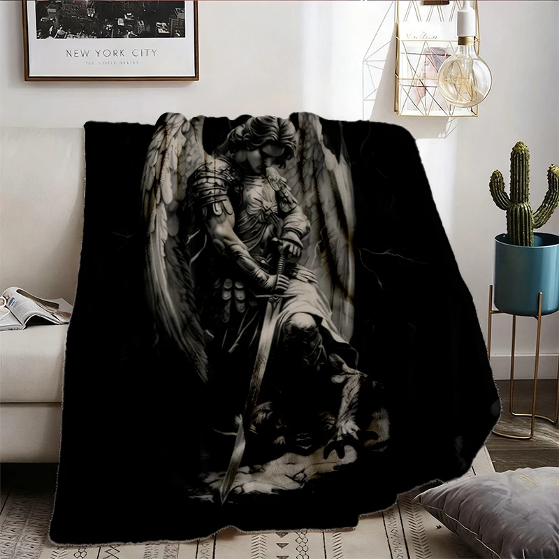 Saint Michael Archangel Comfort Flannel Blanket, Vintage Victory Art Flannel Throw