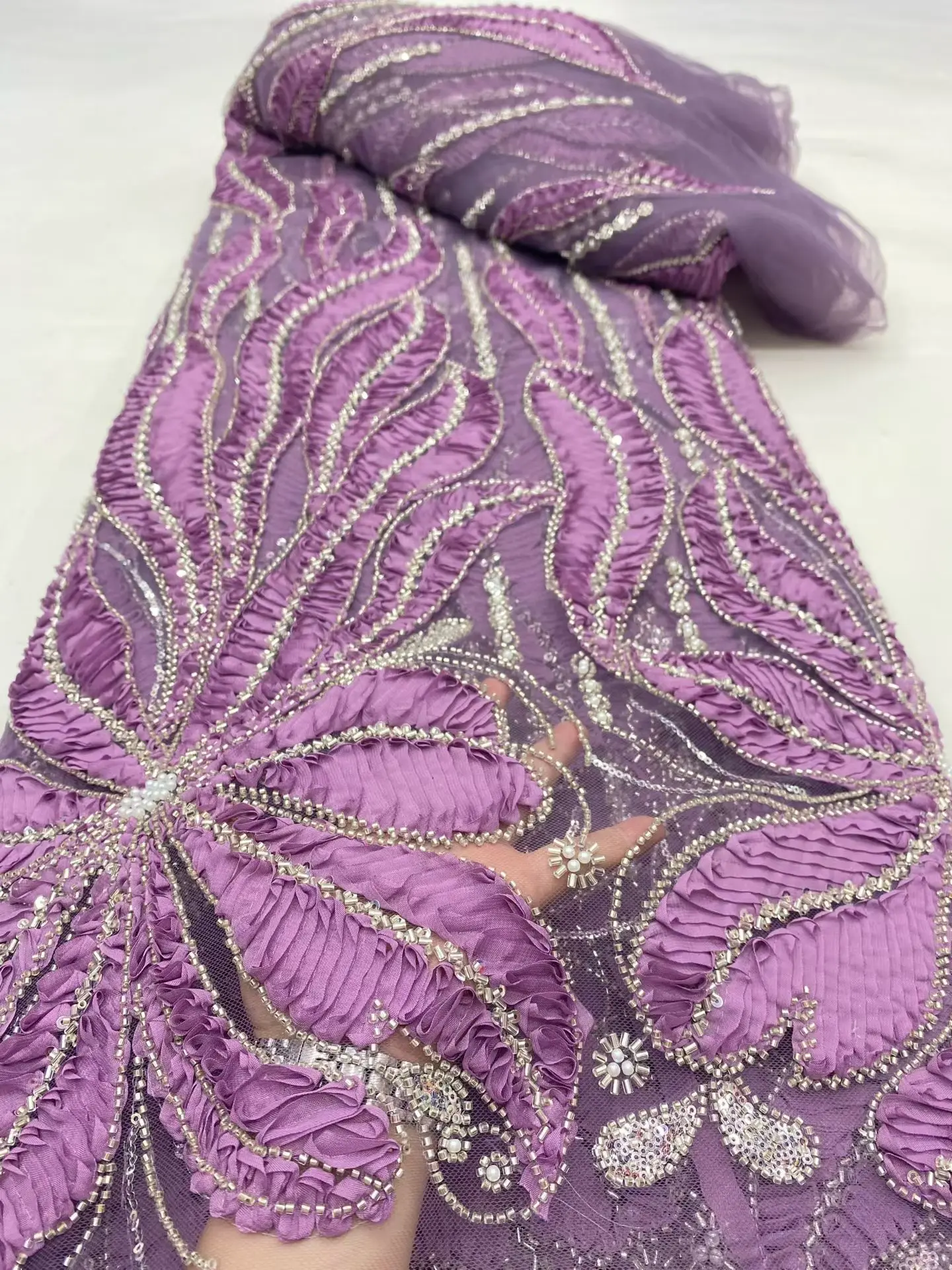 

NEW 2026 High-Quality African Nigerian Tulle Lace Fabric Sequins Embroidery French Guipure Wedding Party Dress Beaded 5 Yards