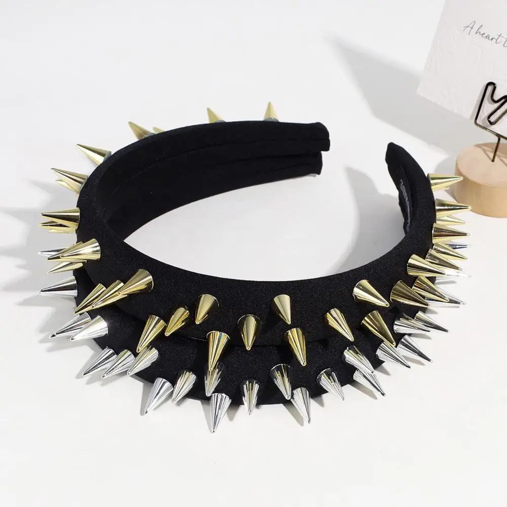 Long Rivet Decor Headband Punk Style Rivet Decor Headband for Women Wide Band Elastic Hair Hoop Accessory with Anti-slip Design