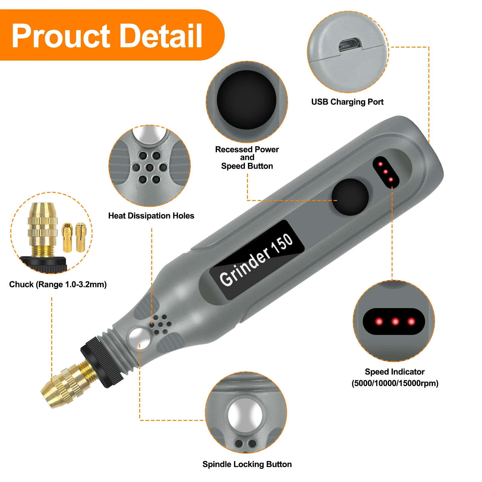 NEWACALOX-máquina herramienta de molienda rotativa inalámbrica, Mini herramienta de grabado, configuración de 3 velocidades, potencia de 5000-15000 RPM, molienda eléctrica