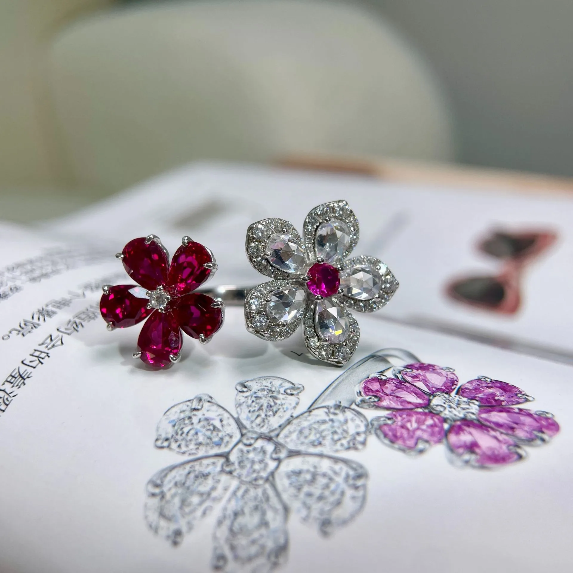 

Pink Zircon Flower Open Ring Temperament Finger Ring Fashion Jewelry