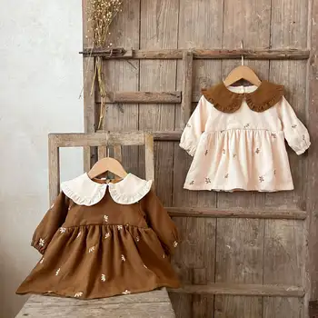 秋季嬰兒女孩連身裙 純棉碎花長袖女孩連身裙 撞色翻領幼兒女孩連身裙 10 最佳銷售 寶寶生日禮服 - №7