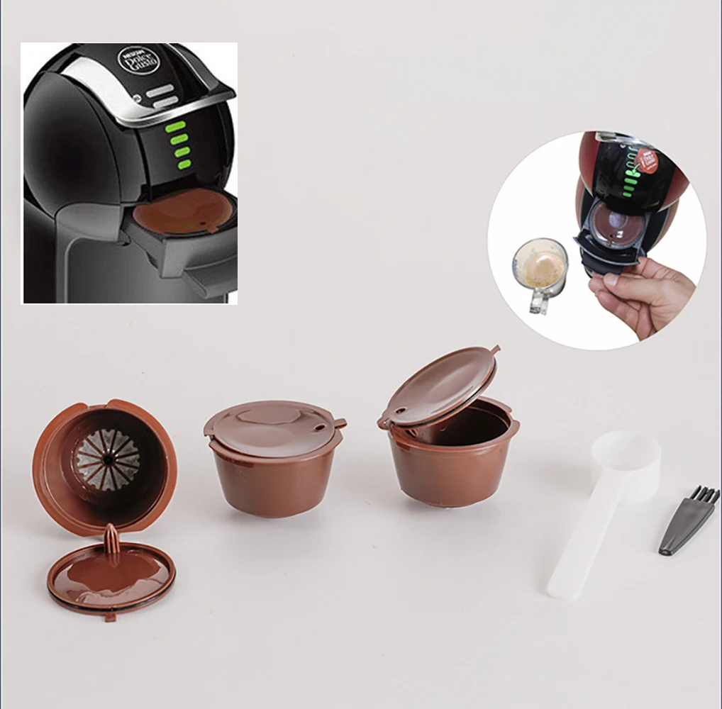 Reusable Coffee Capsule Filter Cup For Nescafe Dolce Gusto Refillable Caps Spoon Coffee Strainer Tea Basket Kitchen Accessories