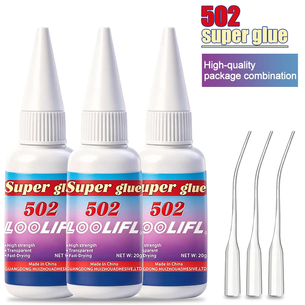 502 Super Glue with Precision Fine Needle Tips Fast Dry Strong Glue for Scale Model Plastic Metal Wood Ceramic DIY Craft Repair