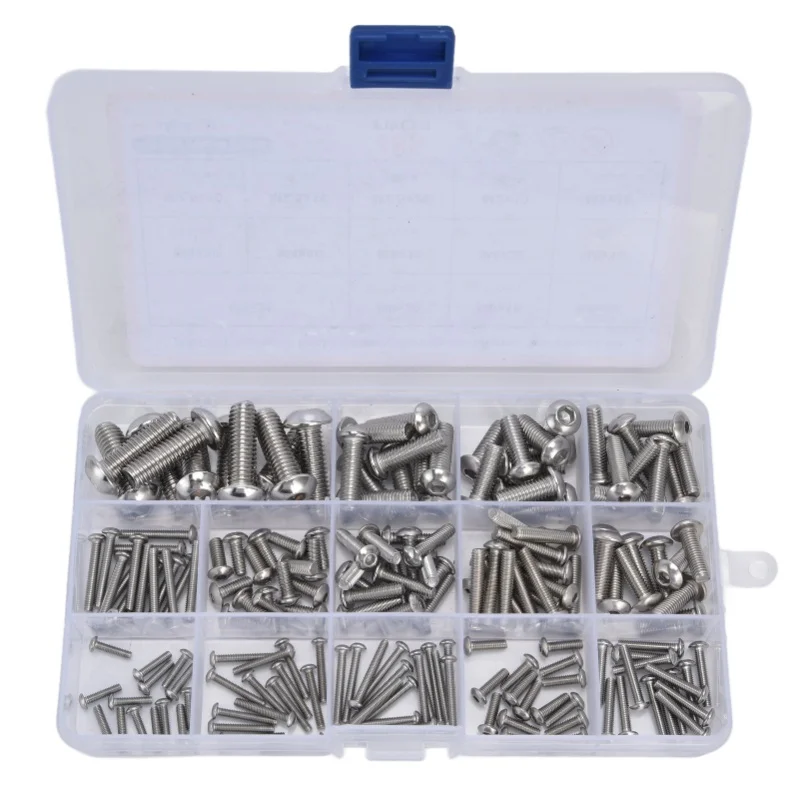 

185Pcs Hex Socket Pan Head Screw 304 Stainless Steel Screws Assortment For Repairers